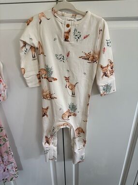 Neutral Fox Print Baby Romper